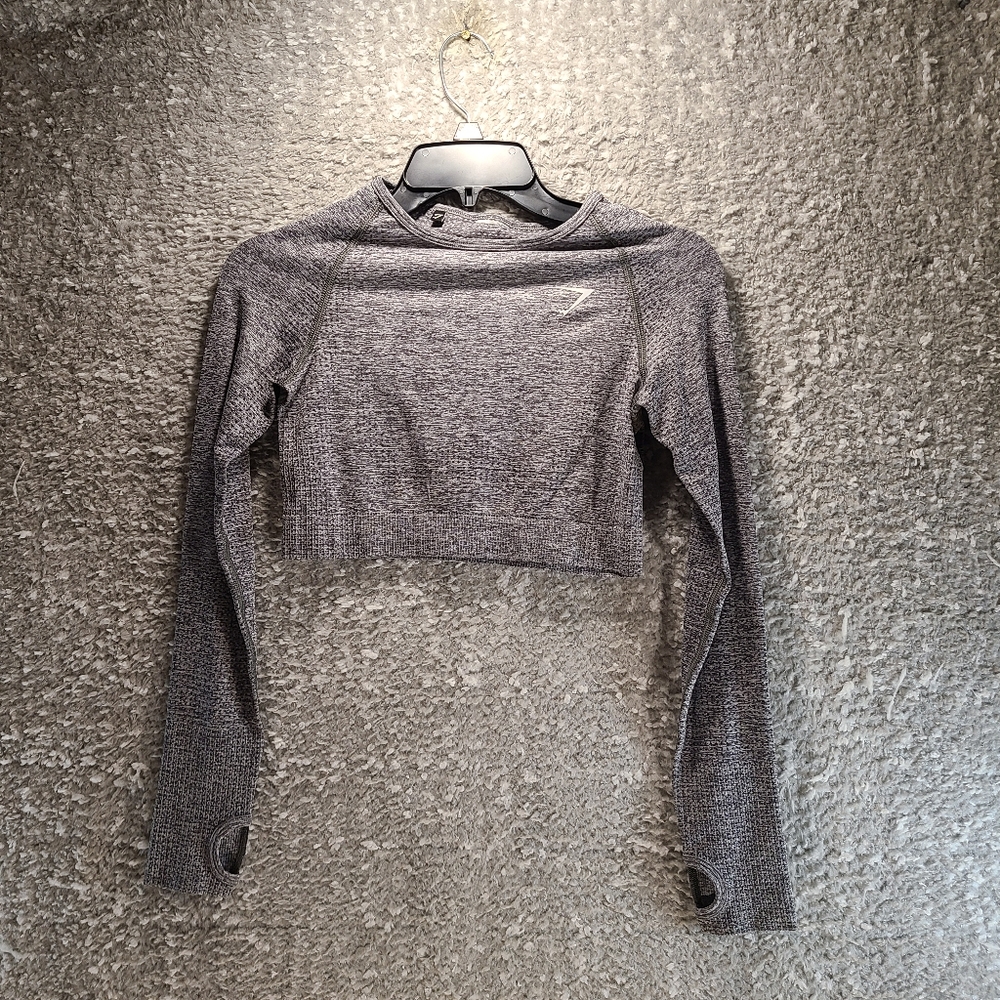 Gymshark Long Sleeve Crop Top Womens Size M Gray With Thumb Hole